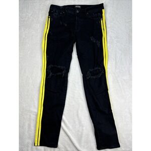 Jack & Jones Slim Fit Glenn Jeans Mens Sz 34 X 34 Black Double Yellow Stripe